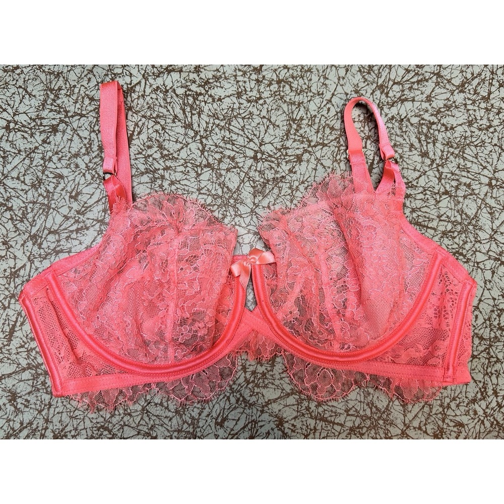 NWT Victoria's Secret VERY SEXY CHANTILLY LACE UNLINED NEON ORANGE/PINK 36D